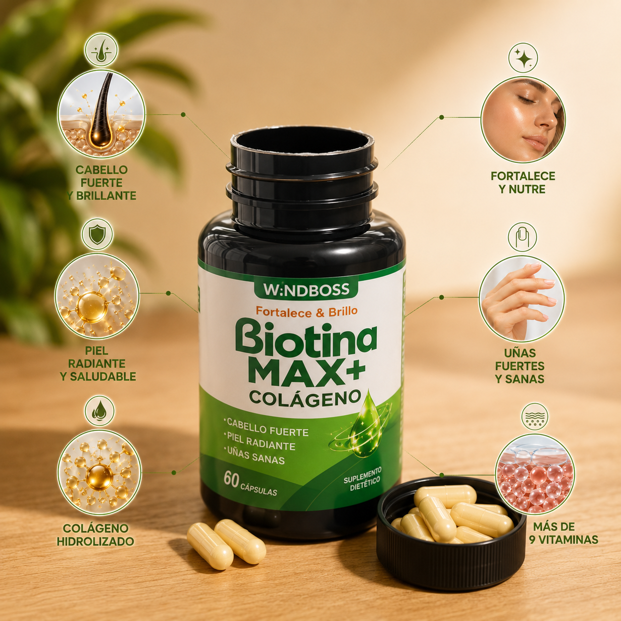 Biotina MAX+ Colagéno: Fortalece, Nutre y Protege.