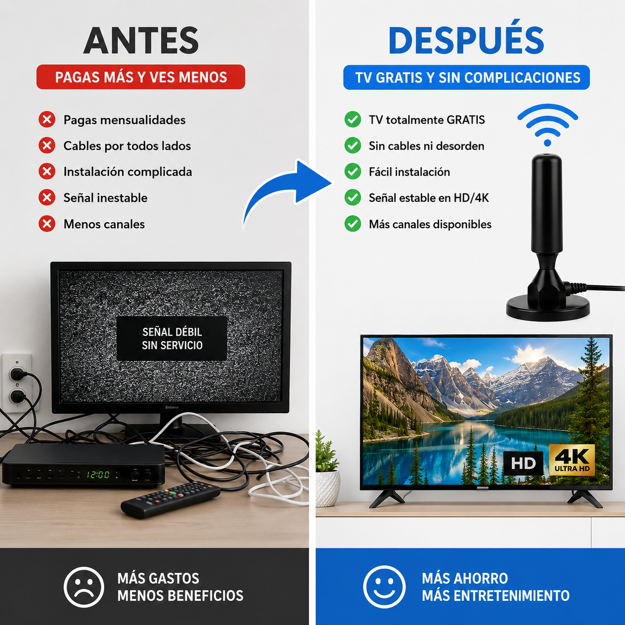 Antena Digital en HD y 4k™: Disfruta + de 5.000 Canales, series y películas.