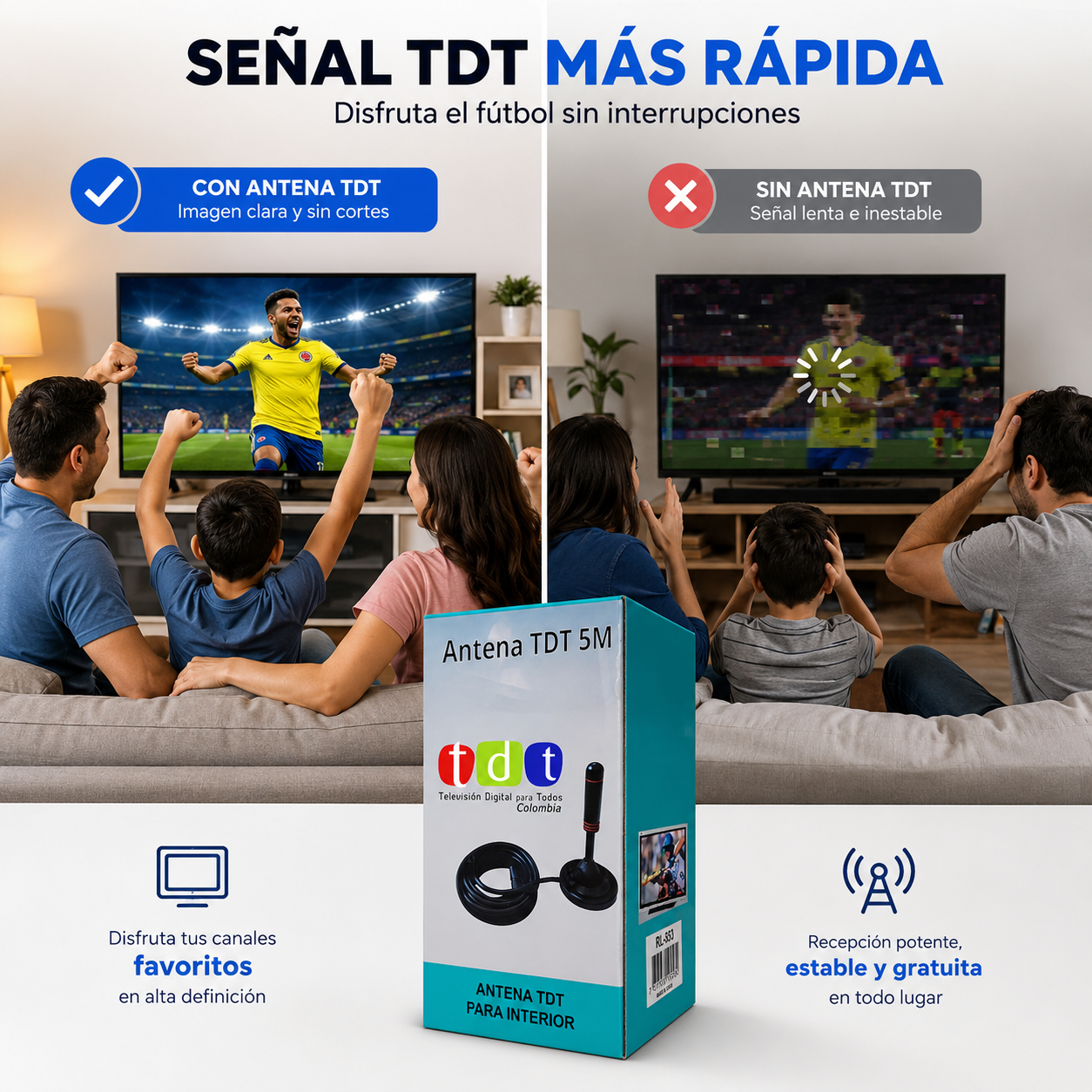 Antena TDT  5M – Disfruta Canales  en HD Gratis con Excelente Recepción