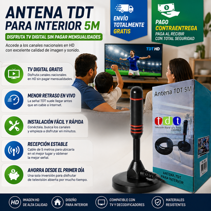 Antena TDT  5M – Disfruta Canales  en HD Gratis con Excelente Recepción