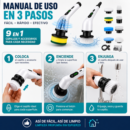 EasyClean™: Cepillo Eléctrico de Limpieza 9 en 1.
