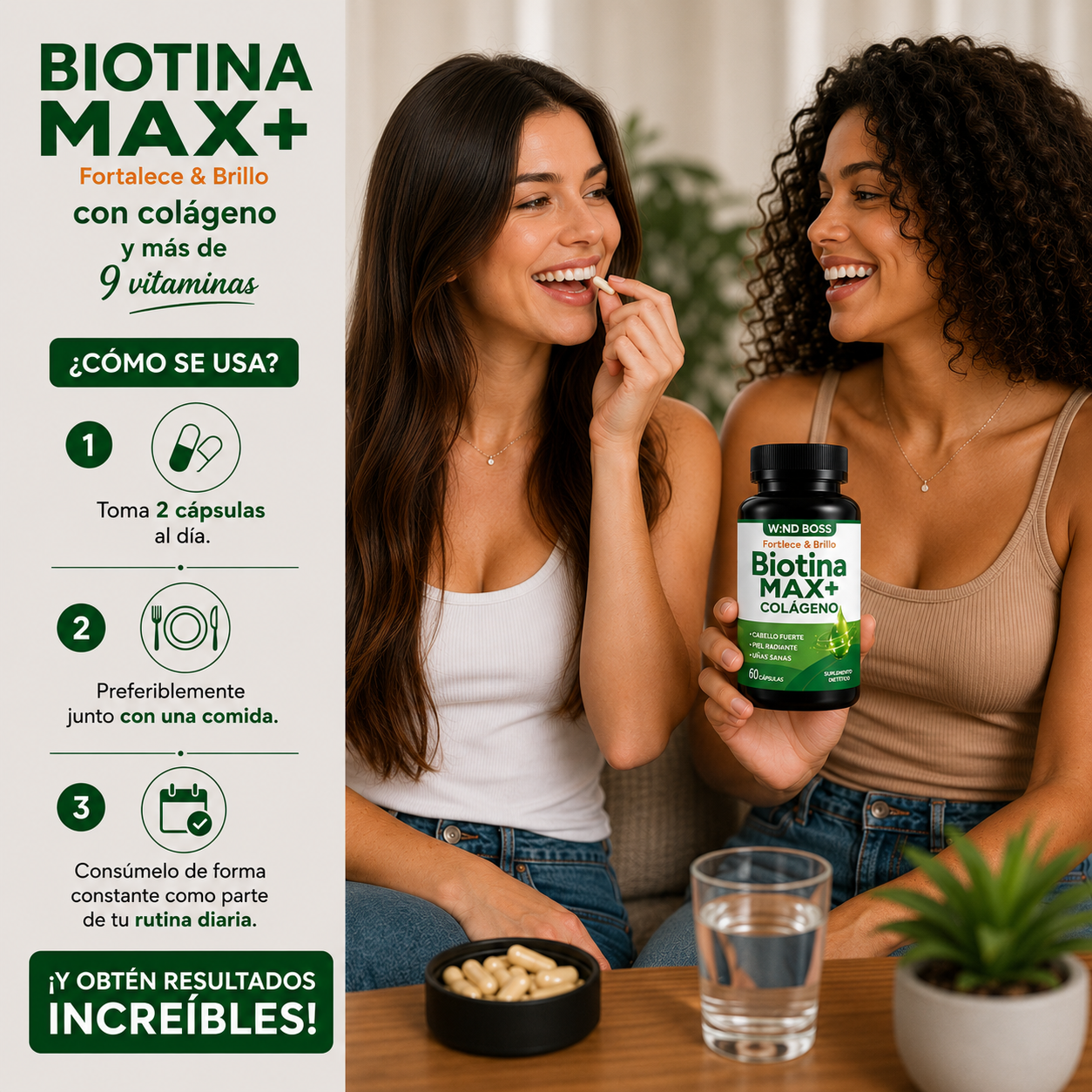 Biotina MAX+ Colagéno: Fortalece, Nutre y Protege.