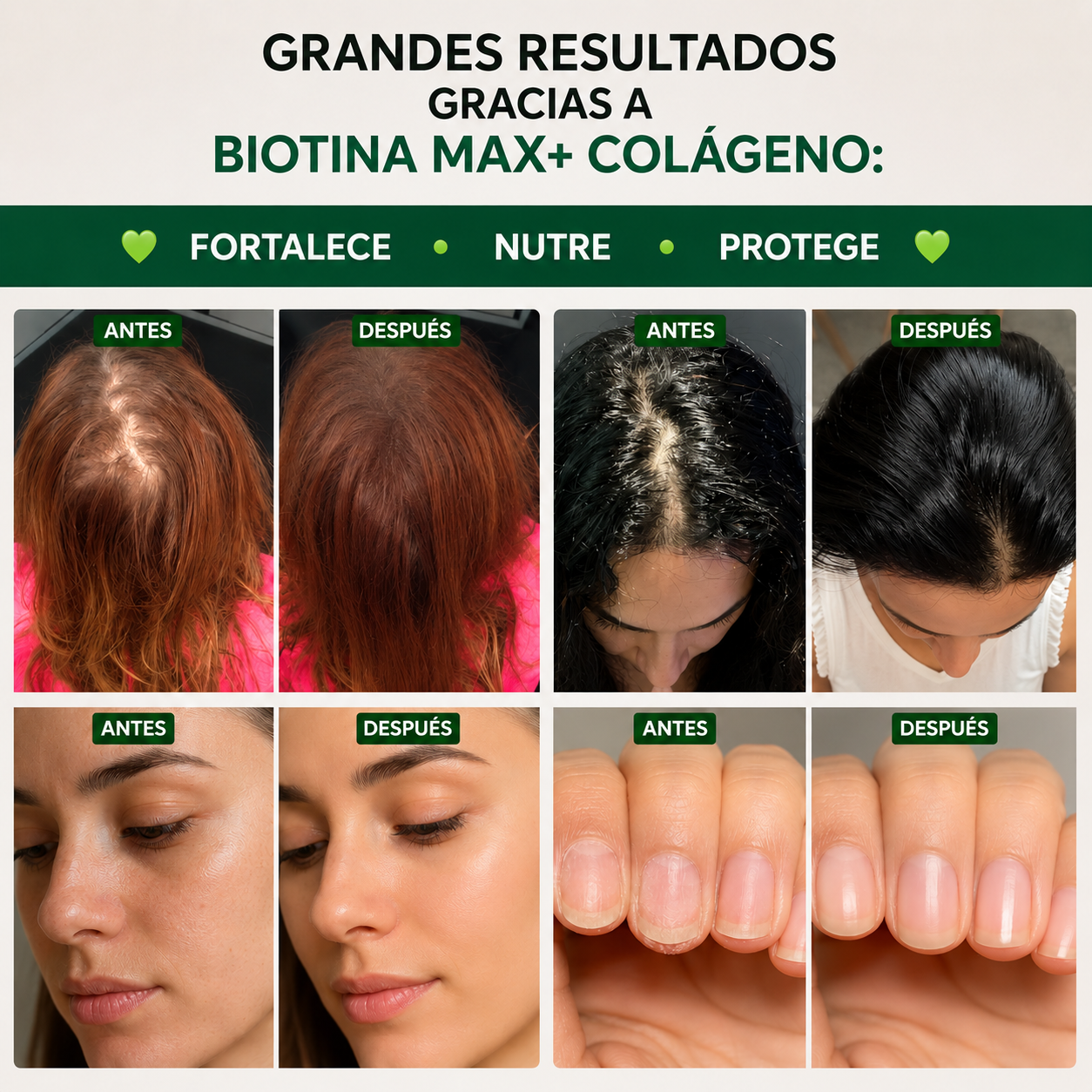 Biotina MAX+ Colagéno: Fortalece, Nutre y Protege.